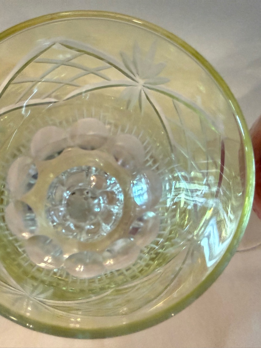 Cut Crystal Wine Goblet - Pink and Light Green set of two (2) - Picture 6 of 7